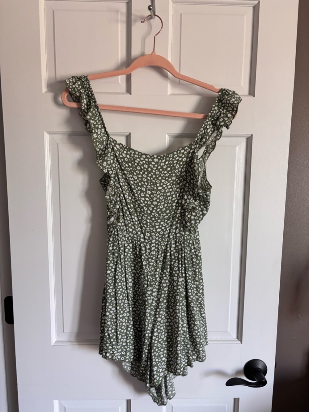 Boho Green Floral Ruffle Romper Sun Dress Style S/M Cottagecore
